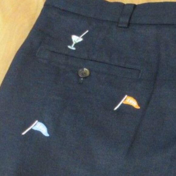 BROOKS BROTHERS Country Club 100% Linen 19th Hole Shorts Sz 40 Navy Blue Martini - Picture 2 of 15